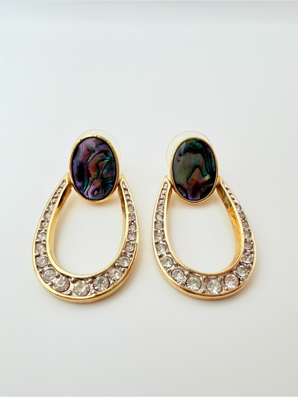 Butler Abalone & Rhinestone Gold Tone Drop Earrings